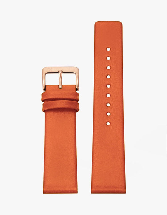 20mm Deco Orange Leather Strap (Rose Gold)