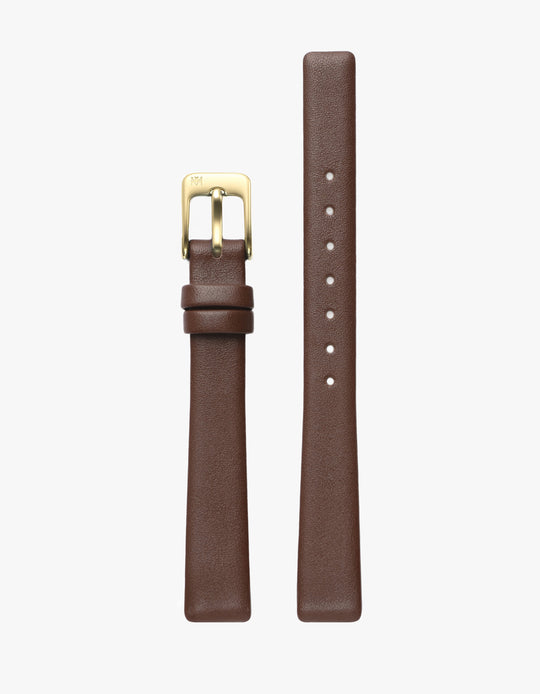 12mm Symmetria Mahogany Leather Strap (Gold)