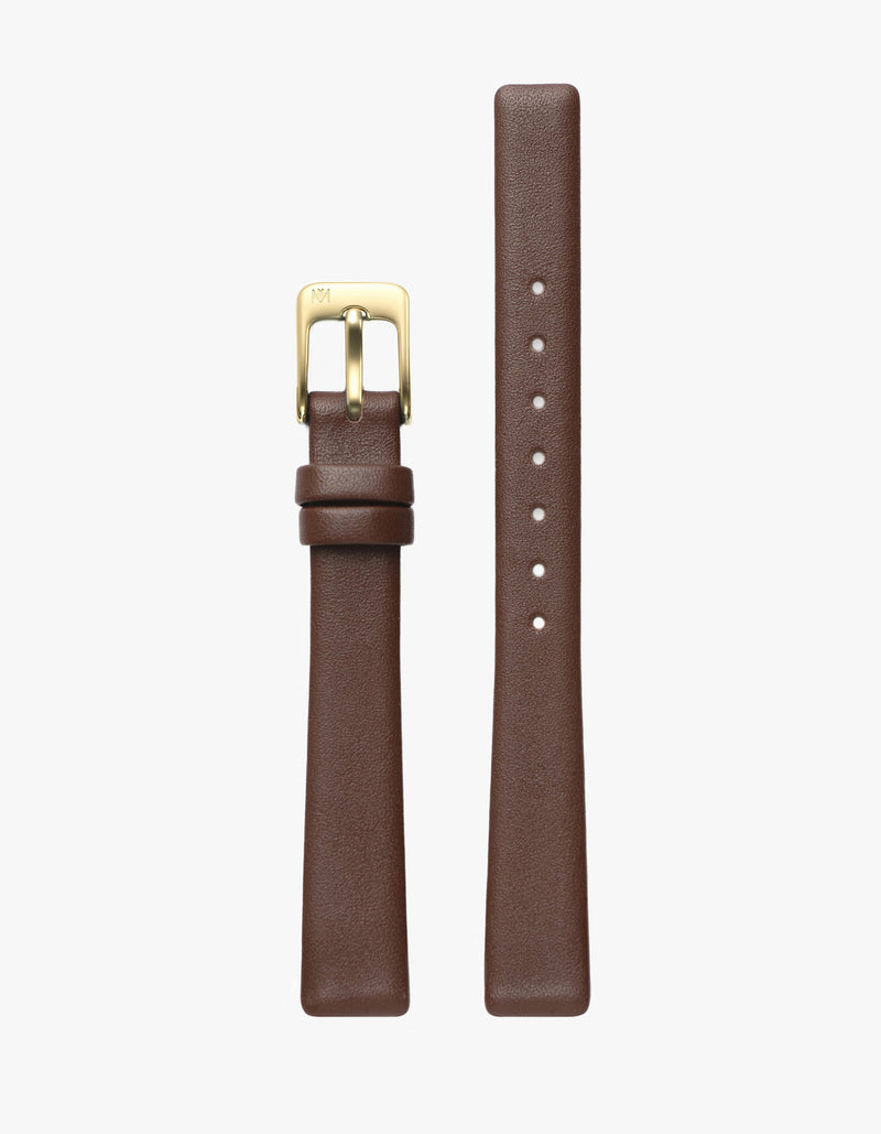 12mm Symmetria Mahogany Leather Strap (Gold)