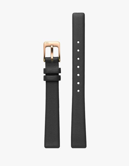 12mm Symmetria Black Leather Strap (Rose Gold)