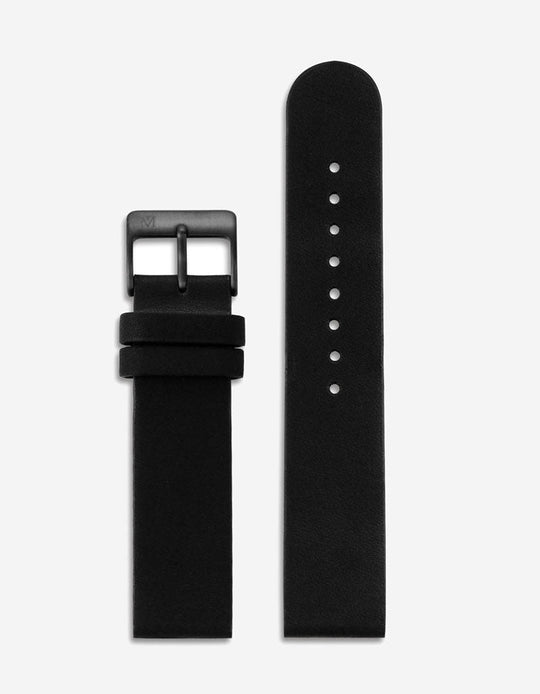 20mm Black Leather Watch Strap (Black)