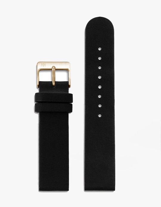 20mm Black Leather Strap (Gold)
