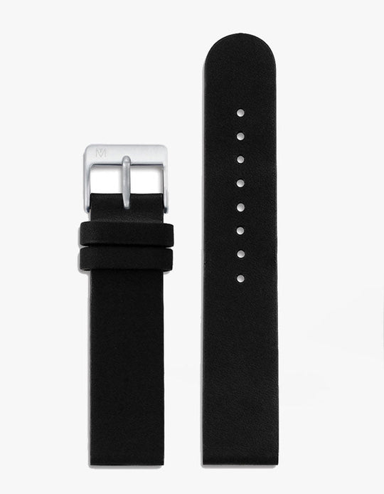 20mm Black Leather Strap (Silver)