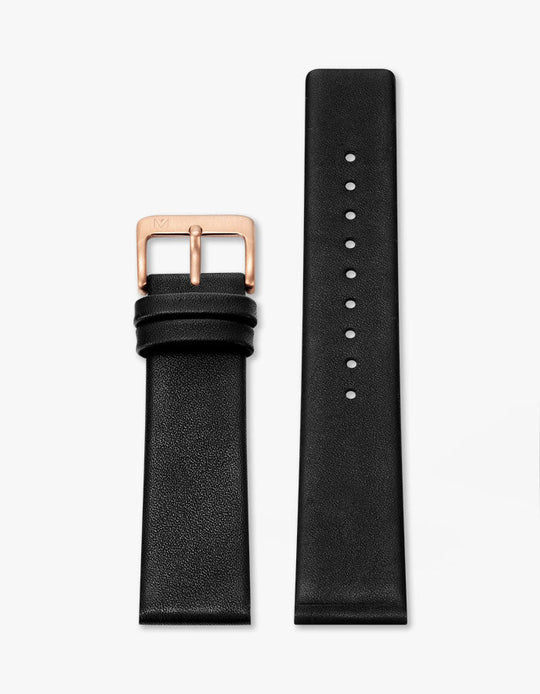 20mm Deco Black Leather Strap (Rose Gold)