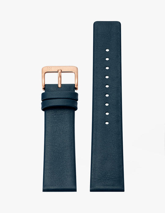 20mm Deco Navy Leather Strap (Rose Gold)