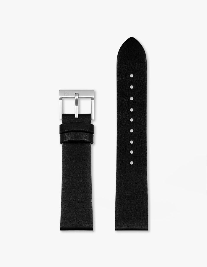 20mm MUS Black Leather Strap (Silver)