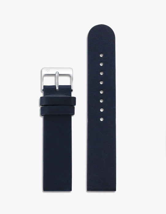 20mm Navy Leather Strap (Silver)